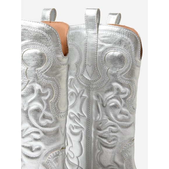 GANNI Made In Portugal Mid Shaft Embroidered Western Boots in Silver - Picture 5 of 5
